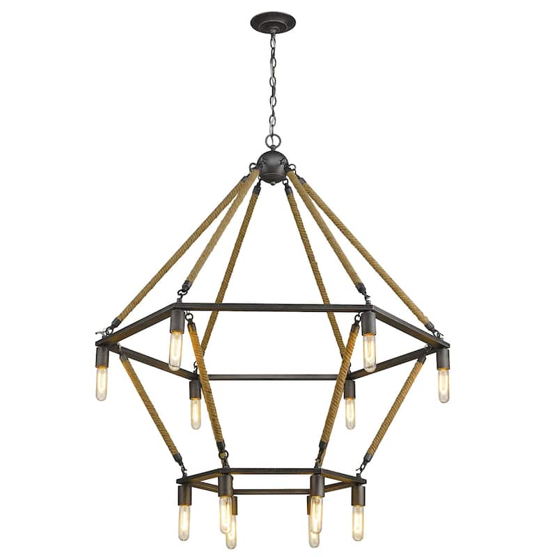 HomeRoots Brown and Black Twelve Light Metal Dimmable Chandelier - 41.13' X '43.38' X '41.13