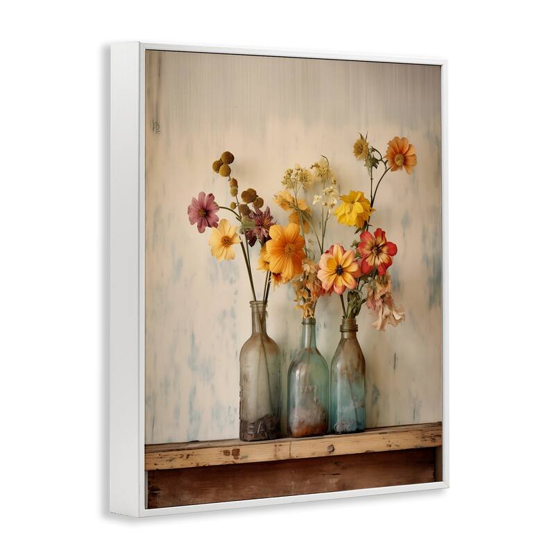 Stupell Rustic Spring Flowers Shelf Framed Giclee Art Design By Arlington Prints
