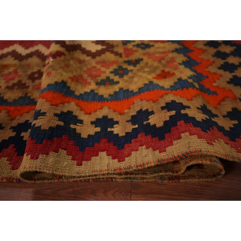 Kilim Qashqai Persian Vintage Area Rug Hand-Woven Tribal Wool Carpet - 5'3"x 7'9"