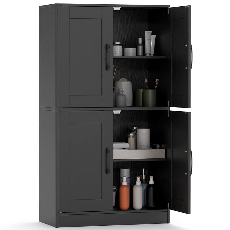 Costway Bathroom Cabinet with Doors & Adjustable Shelves Storage - See Details - Black