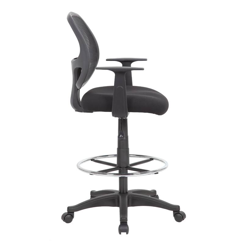 Lem Swivel Office Stool with T Arms, Footring, Black Linear Mesh Back