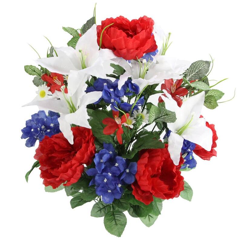 Artificial Full Hydrangea Mixed Bush, Red White Blue, 24 Stems - Blue - GPB4307-RD/WT/BL