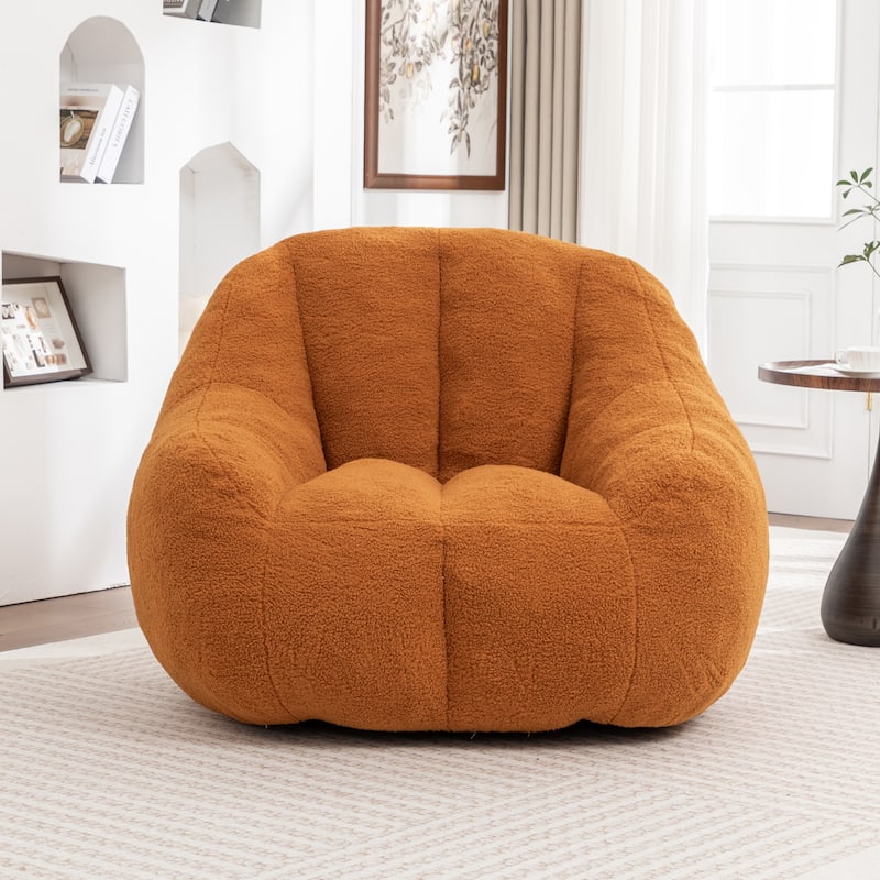 Teddy Tufted Bean Bag Chair, Faux Fur Bean Bag Sofa with Memory Foam, Fluffy Lazy Floor Sofa with Large Armrests