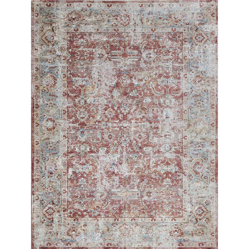 Antique Loom Rust/Blue Polyester Powerloom Area Rug