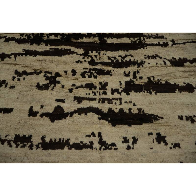 Hand Knotted Oriental 100% Wool Carpet Modern Abstract Beige & Ivories Moroccan Area Rug - 8' 2'' X 5' 3''
