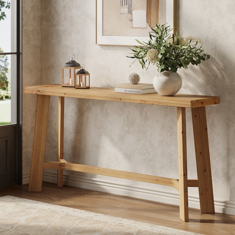 63-Inch Solid Wood Console Table for Living Room - Natural