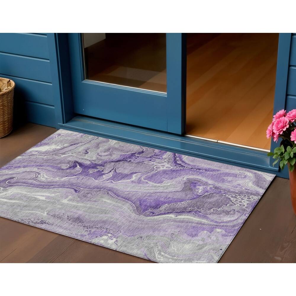 HomeRoots Abstract Modern Rectangle Outdoor Rug