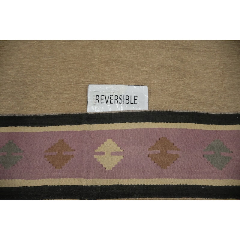 Hand Woven Oriental 100% Wool Carpet Southwestern Tribal Beige & Ivories Kilim Area Rug - 10' 2'' X 8' 2''