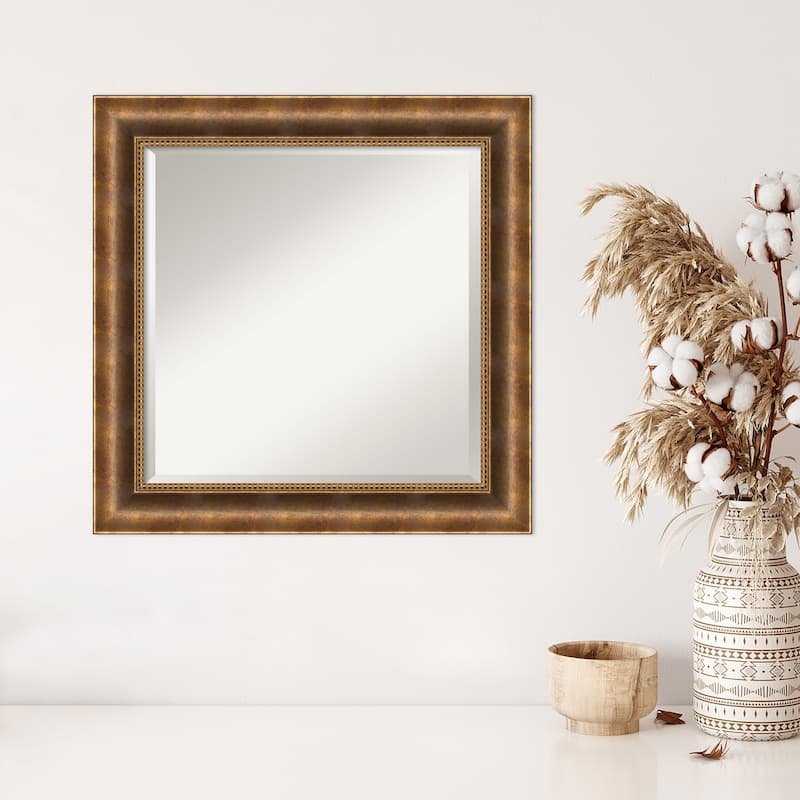 Beveled Wood Wall Mirror - Manhattan Bronze Frame - Outer Size: 25 x 25 in