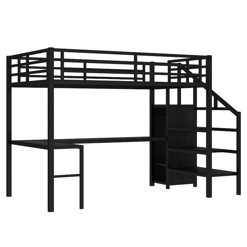 GDFStudio - Weston Loft Bed with L-shaped Desk and USB, Metal Loft Bed with smart necessaries for Kids Teens Adults