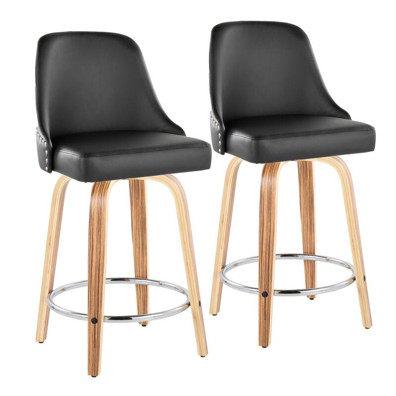 Porch & Den Studded Naldi 26" Fixed-Height Counter Stool with Bent Wood Legs & Round Footrest (Set of 2)