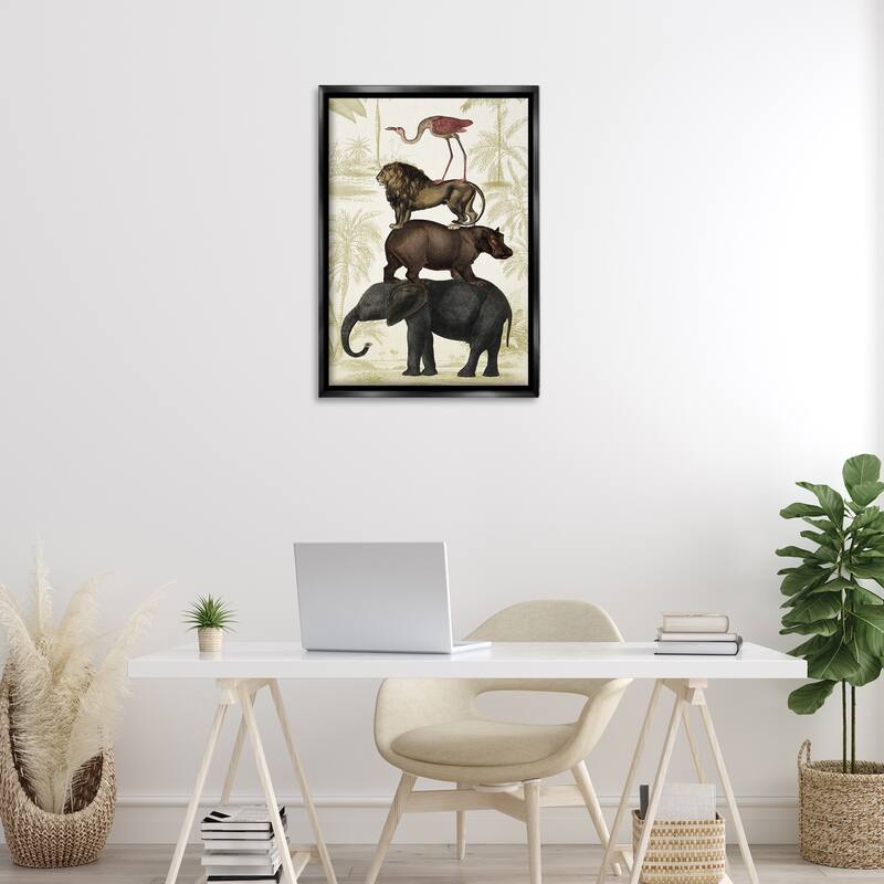 Stupell Jungle Animals Tower Framed Floater Canvas Wall Art Design By Victoria Barnes
