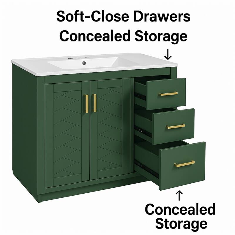 36'' Freestanding Bathroom Vanity with Sink, Solid Wood Frame, 3 Drawers