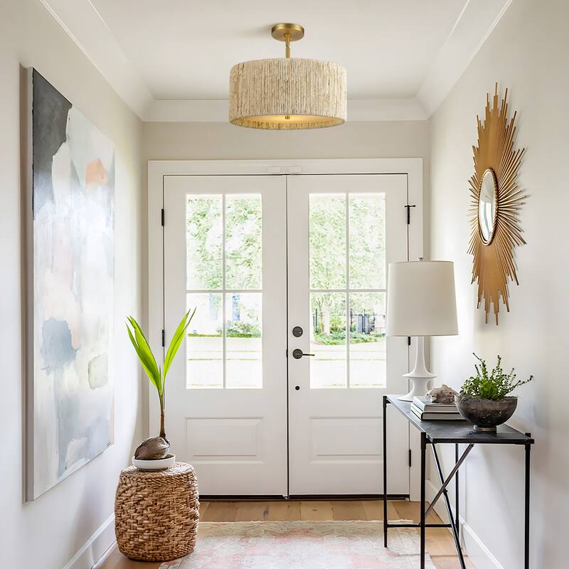 LamQee Rattan Kitchen Island Chandelier Corn Rope Woven Pendant