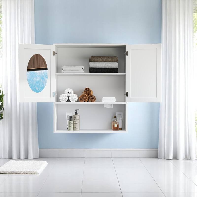 Dual Facial Tissue Slot Bathroom Mirror Cabinet, Adjustable Shelves, Wall-Mounted Storage for Bathroom Vanity