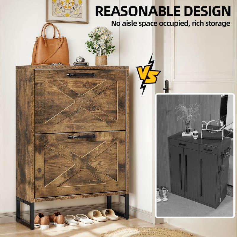 Moasis Shoe Storage Cabinet with 2 Flip Drawers Narrow Shoes Rack Organizer