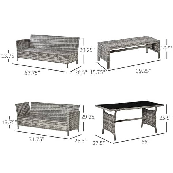Outsunny 4 Piece Modern Outdoor Rattan Wicker Furniture Set with Dining