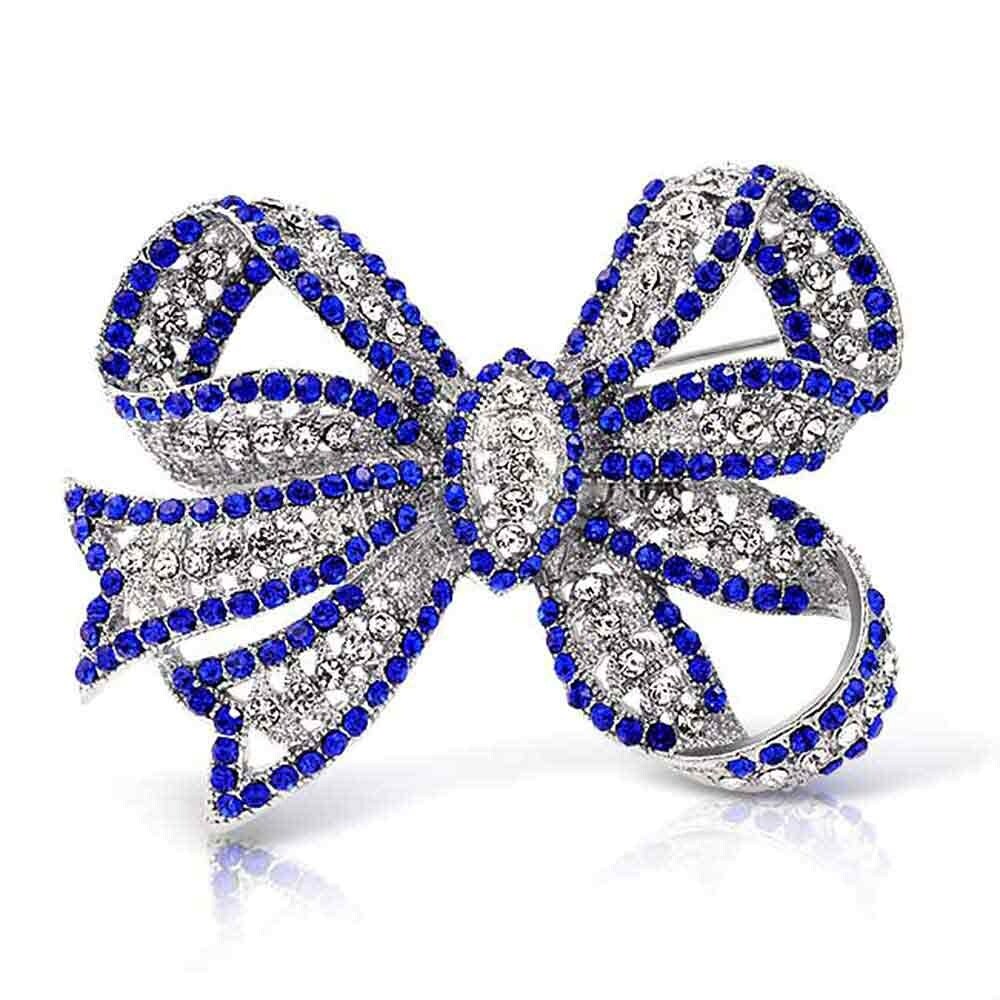 Shop Large Fashion Statement Royal Blue Crystal Ribbon Bow Brooch