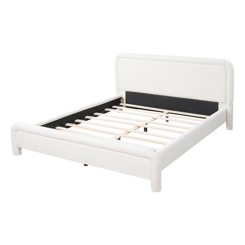 Christopher Knight Home - Boucle Upholstered Platform Bed Frame with Curved Headboard