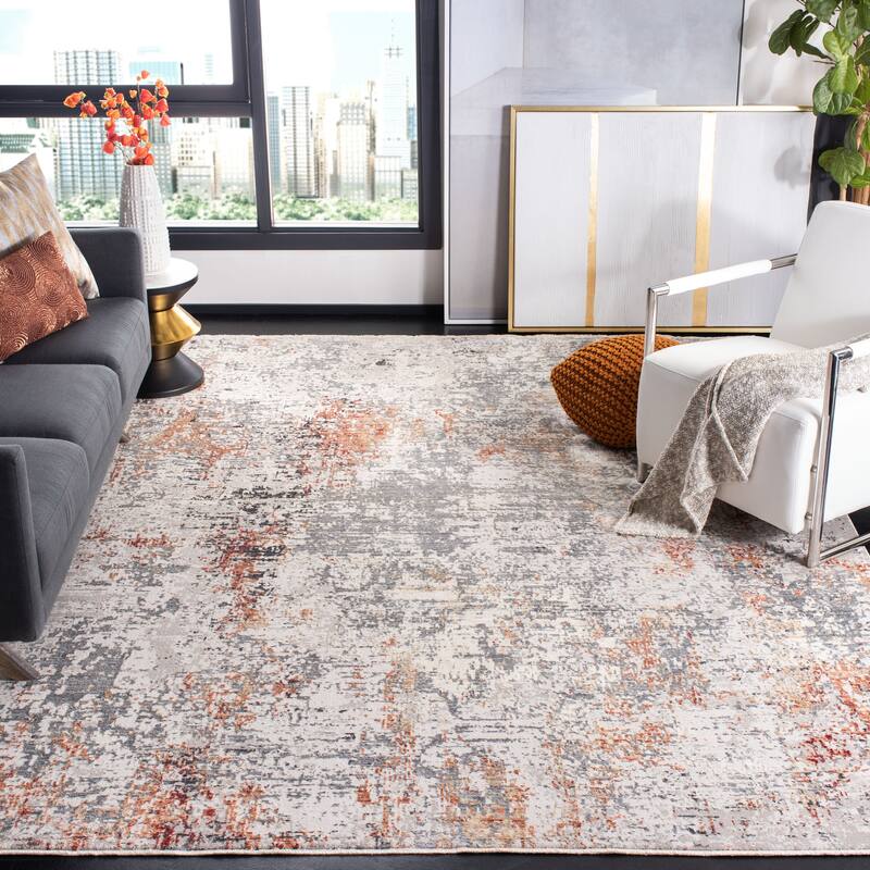SAFAVIEH Dream Herb Vintage Abstract Viscose Rug - 9' x 12' - Grey/Ivory