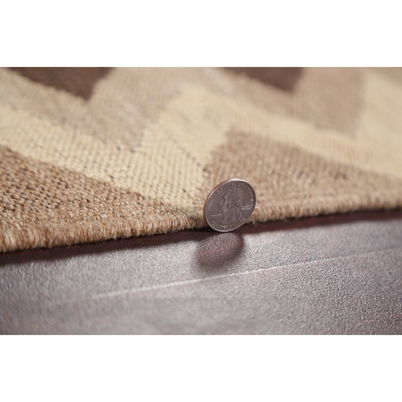 Natural Dye Chevron Kilim Contemporary Area Rug Flat-weave Wool Carpet - 5'1" x 6'8"