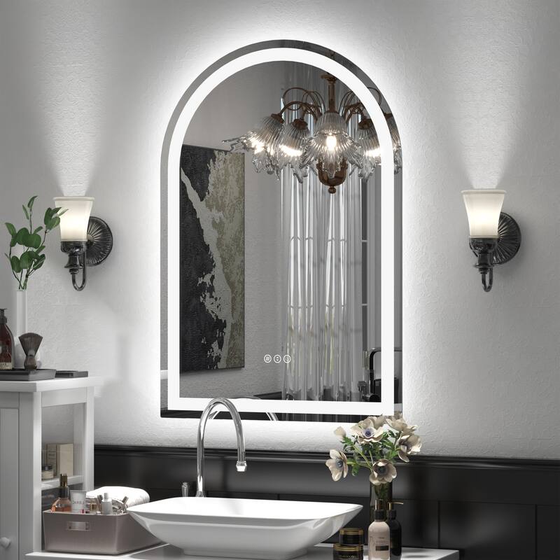 Arched LED Bathroom wall Mirror Front and Backlit light Anti Fog with 3 Year Warranty - 30x40