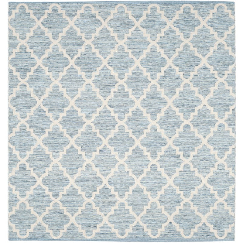 SAFAVIEH Handmade Flatweave Montauk Marie Casual Cotton Rug - 6' Square - Light Blue/Ivory