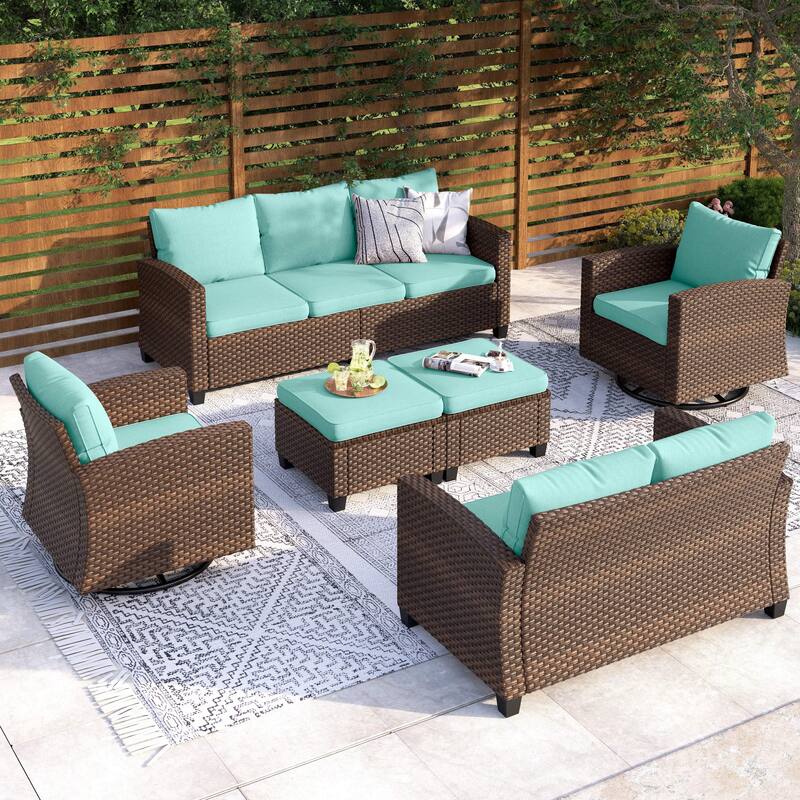 9-Seat Patio Furniture Wicker Rattan Outdoor High-back Sectional Sofa Conversation Set with Firepit Table