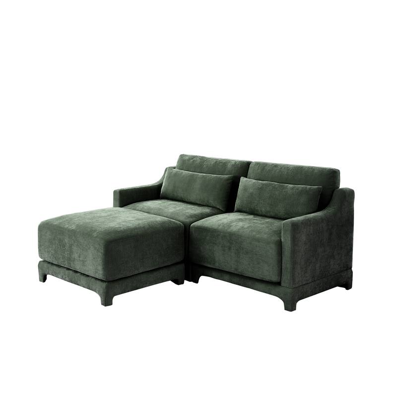 Modern Chenille 4-Seater Sofa with 2 Ottoman, Lumbar Cushions, Ergonomic Backrest, High-Resilience Spongeand Tufted Armrests