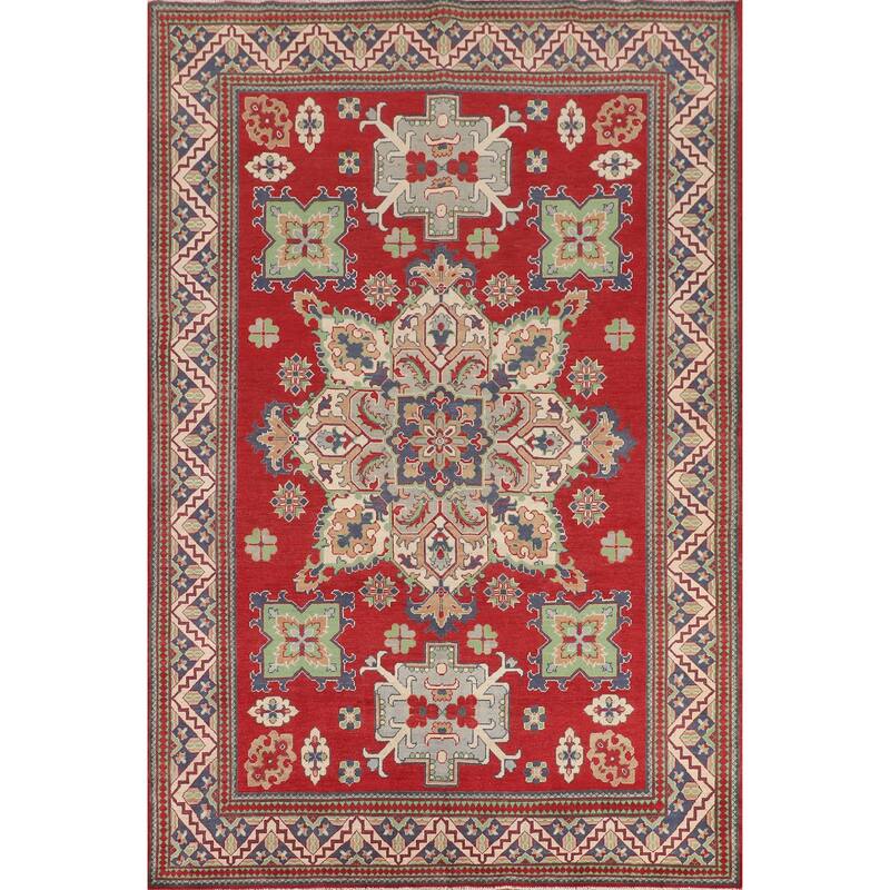 Red Kazak Oriental Area Rug Hand-Knotted Dining Room Wool Carpet - 6'8" x 9'9"