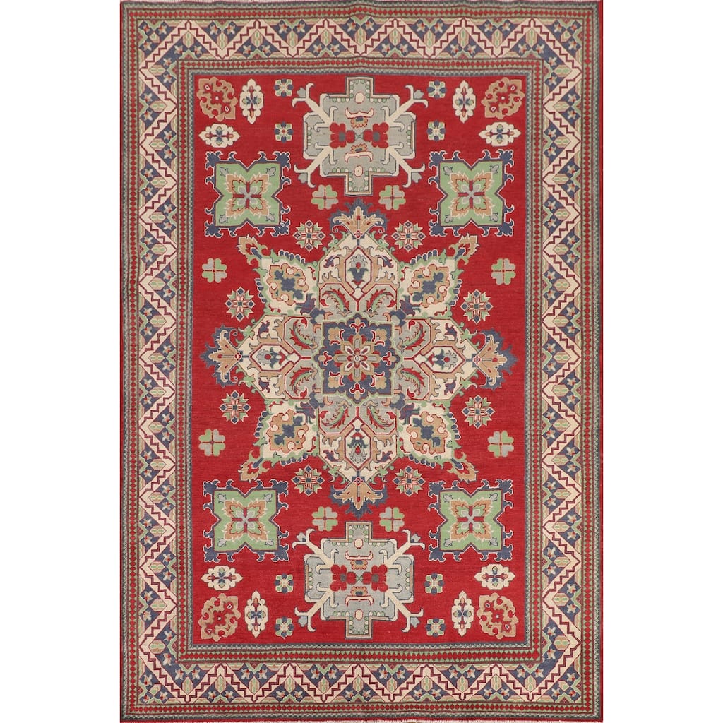 Red Kazak Oriental Area Rug Hand-Knotted Dining Room Wool Carpet - 6'8" x 9'9"