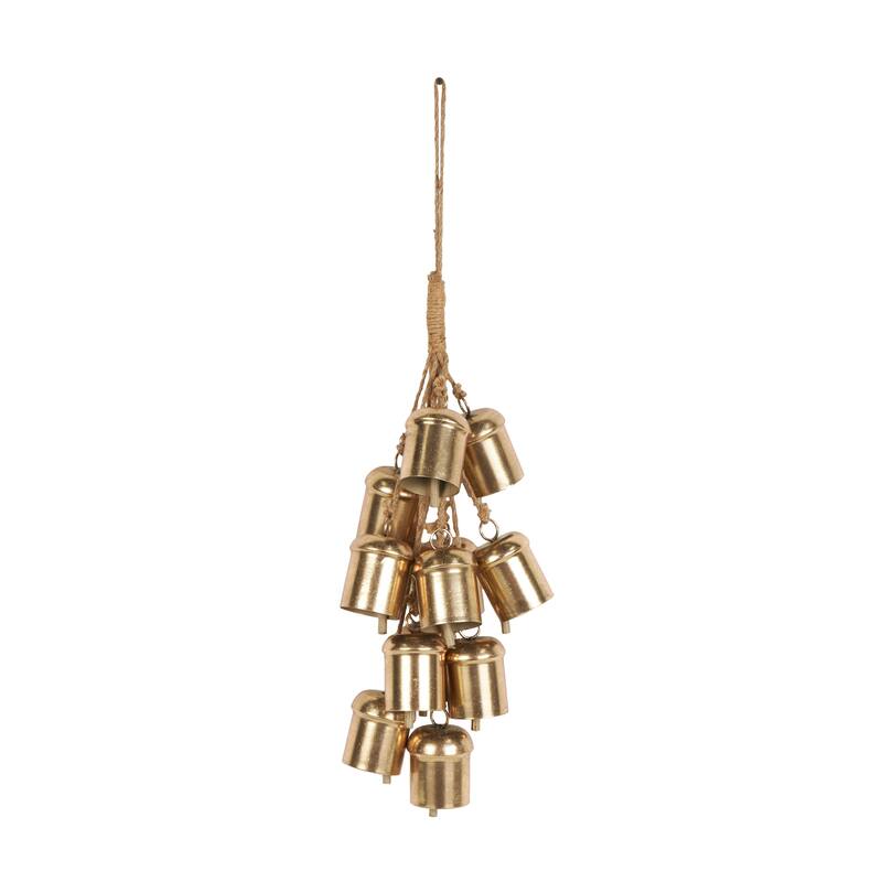 Metal Cascading Cluster Decorative Bells with Jute Hanging Rope - Gold - Roche River Decor