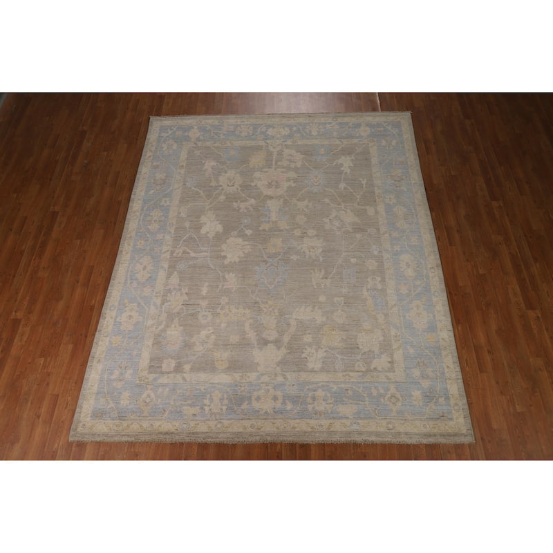 Vegetable Dye Oushak Turkish Rug Handmade Transitional Wool Carpet - 7'11"x 9'10"