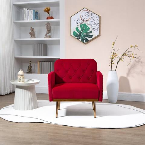 Modern Comfortable Velvet Lounge Chair Accent Chair for Living Room, European Style Leisure Single Sofa with Rose Golden Feet