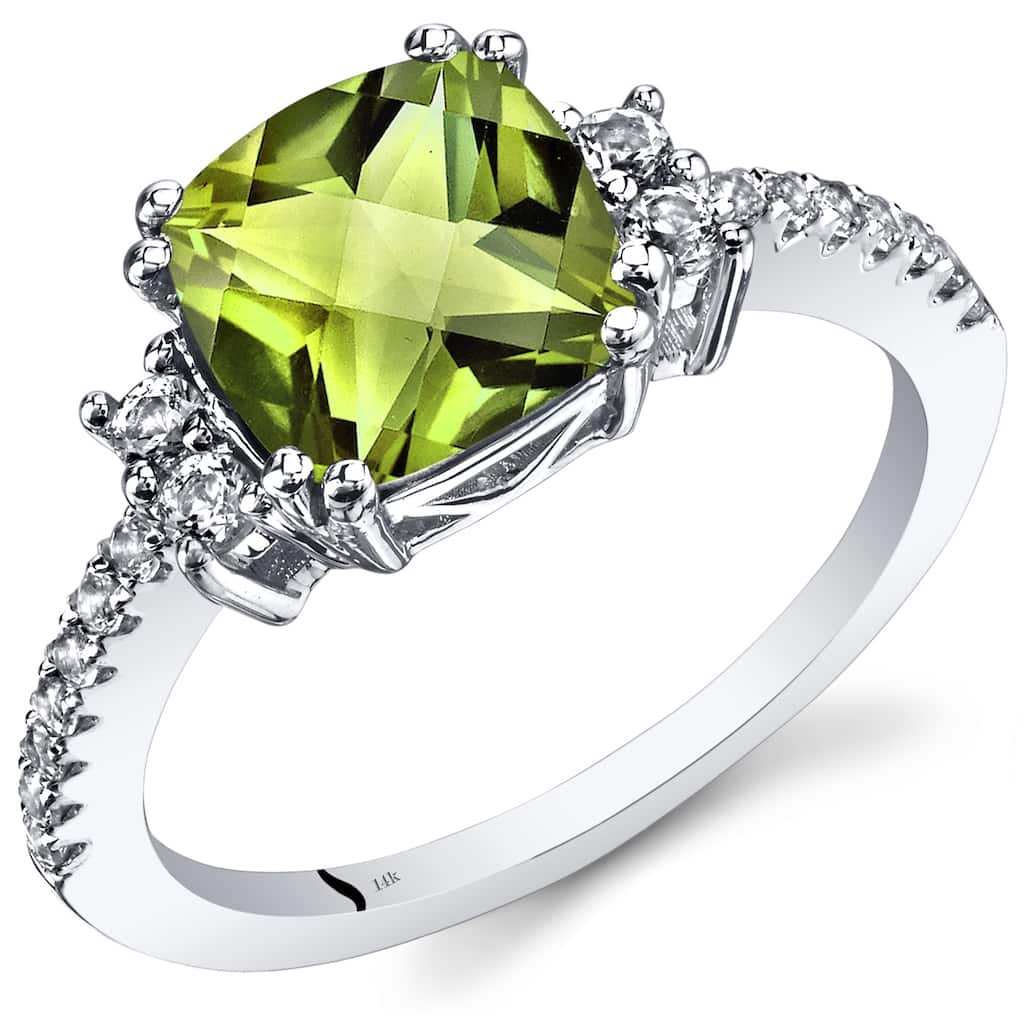 14k White Gold 2.53ct Peridot and White Topaz Ring