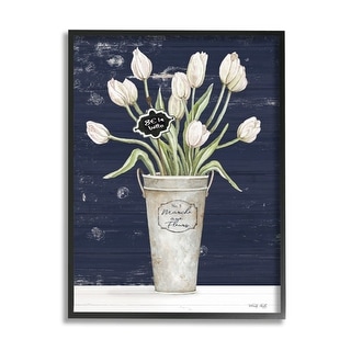 Stupell Charming White Tulip Bouquet over Rustic Blue Framed Wall Art ...