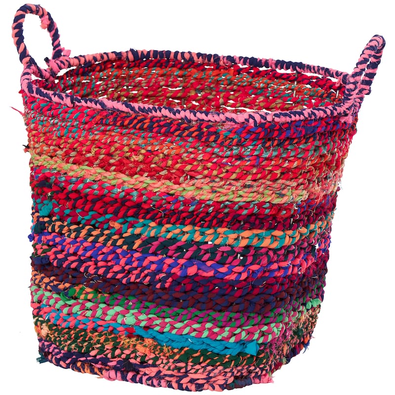 CosmoLiving by Cosmopolitan Cotton Fabric Handmade Storage Basket with Handles - White, Gray, Multi Colored