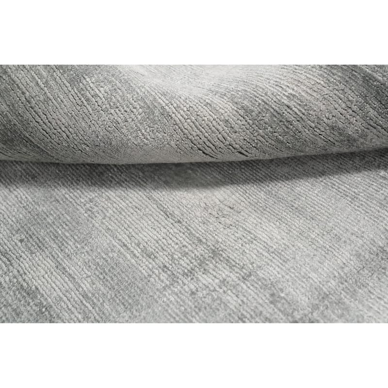 Hand Knotted Oriental Viscose Silk Carpet Modern Modern Greys & Charcoal Abstract Area Rug - 11' 4'' X 8' 1''