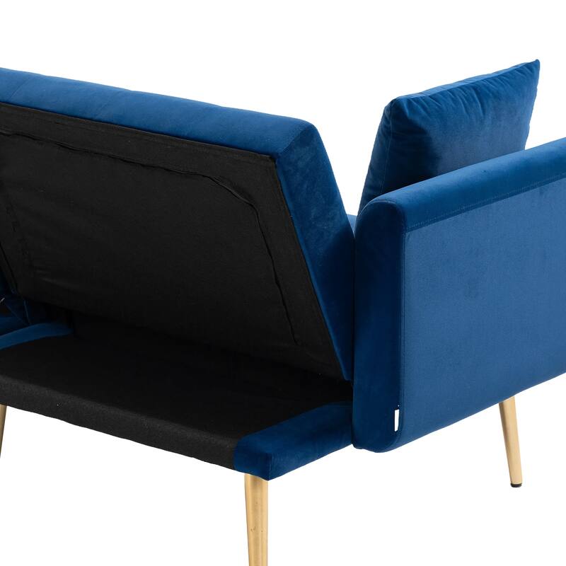 65.35" Velvet Futon Sofa Bed with Adjustable Backrest