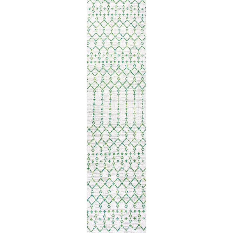 JONATHAN Y Trebol Moroccan Geometric Textured Weave Indoor/Outdoor Area Rug - 2 X 8 - Green/Ivory