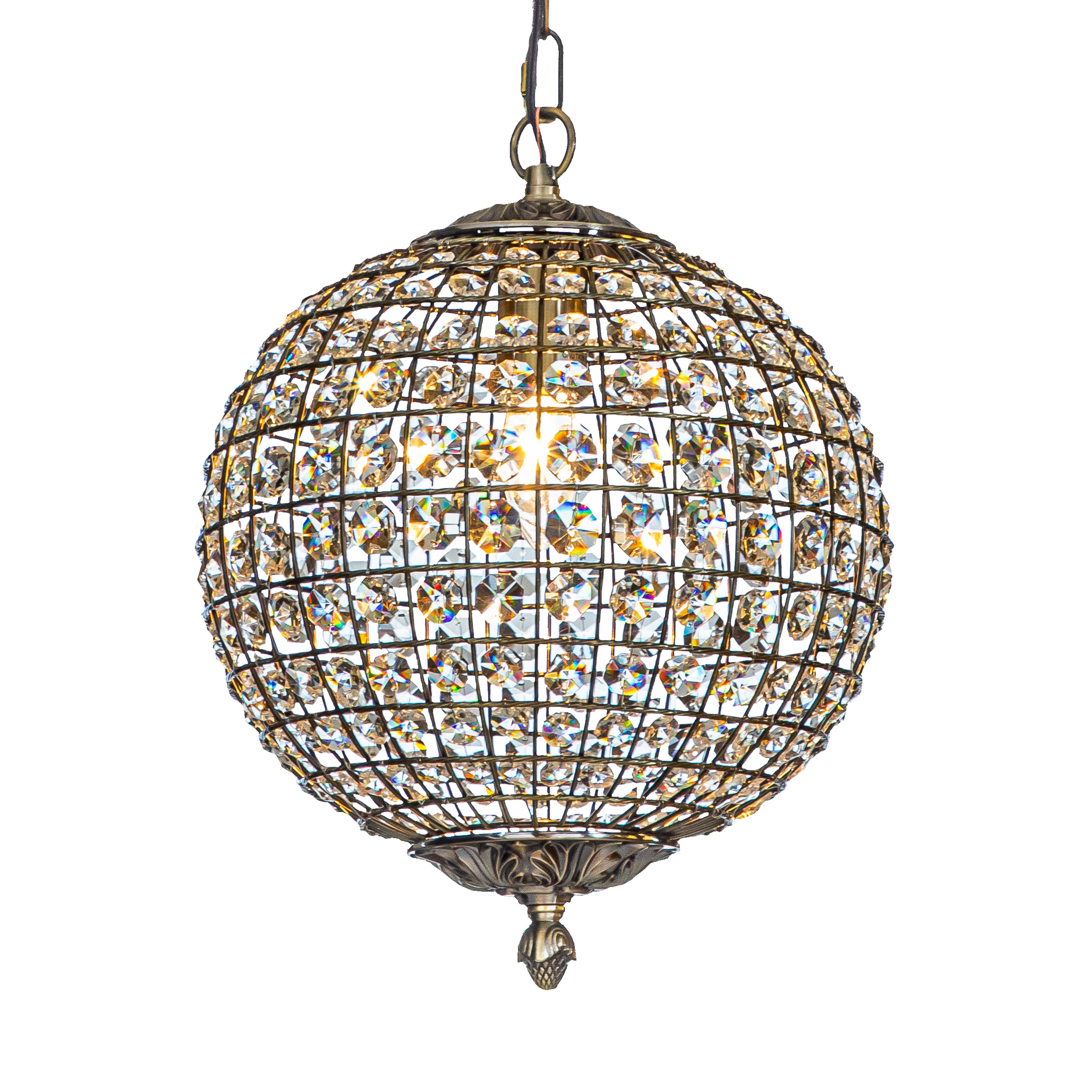 DancyHome 1 3 Light Retro Antique Gold Crystal Globe Chandelier Small Sphere Pendant Light Antique Gold W 11.8