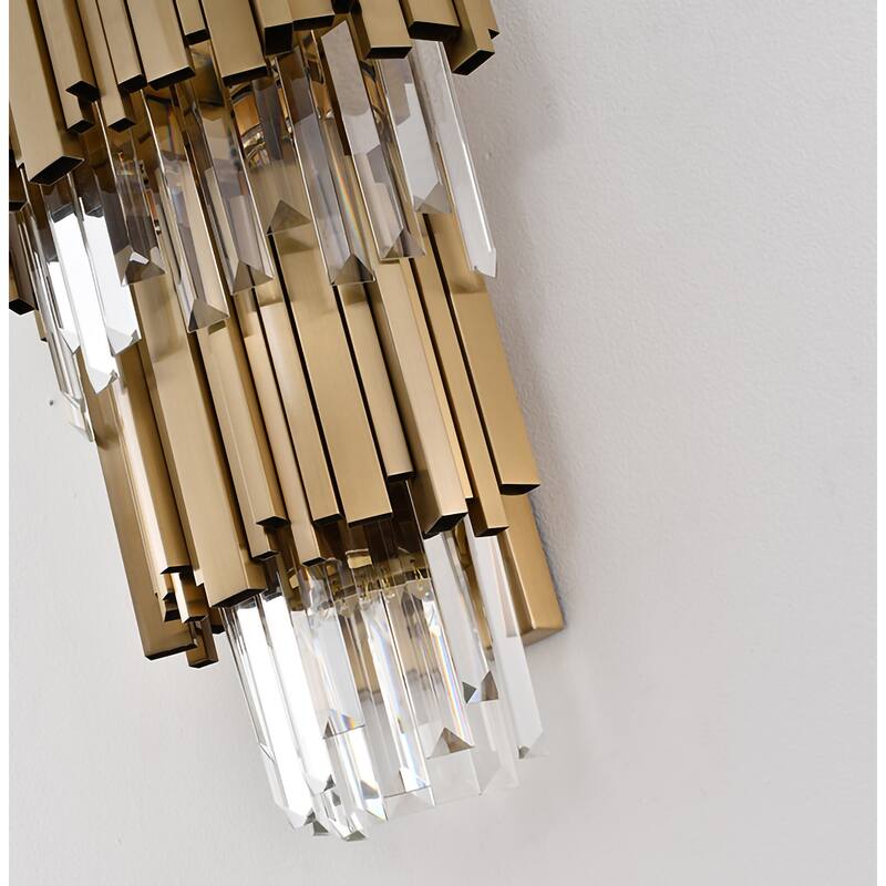 3-Light Brushed Gold Wall Sconce With Clear Crystals