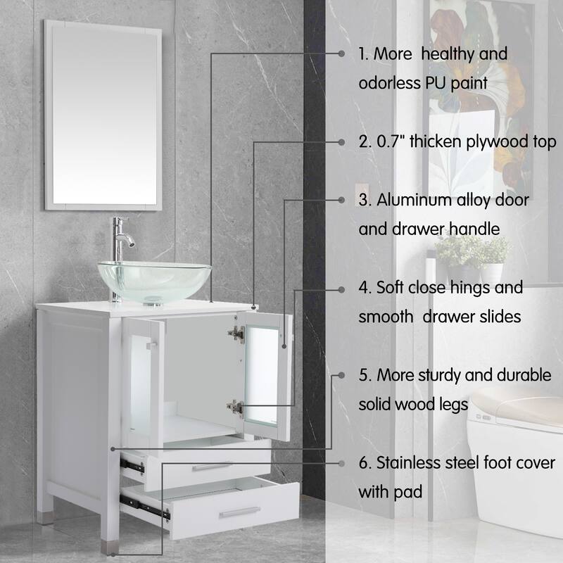 24" Bathroom Vanity with Sink Set Storage Cabinet Combo