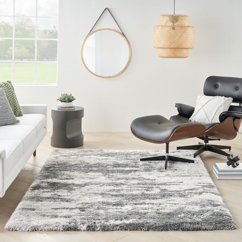 Nourison Luxurious Shag 1.25" Plush Contemporary Abstract Area Rug - 4' x 6' - Charcoal/Ivory