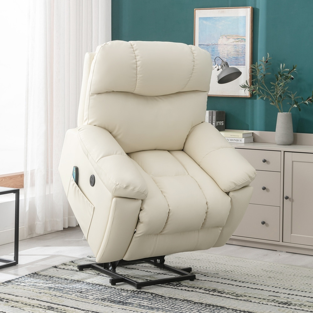 Uhomepro Large Electric Massage Recliner with Heat for Big and Tall, Fabric Lift Recliner Chair for Elderly Oversize with Hidden Cup Holder, 5
