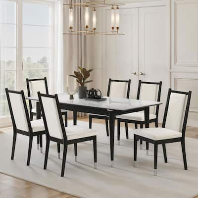Furniture of America Kalor Modern 7-Piece Black and White Sintered Stone Top Rectangle Dining Table Set