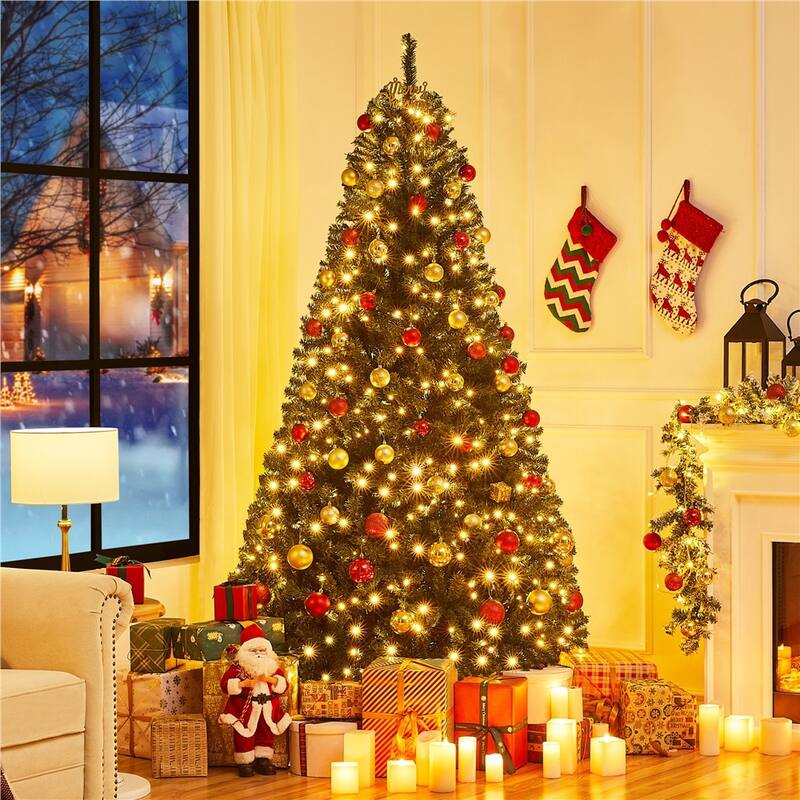 Yaheetech Pre-lit 4.5ft/6ft/7.5ft/9ft Spruce Artificial Christmas Tree with Foldable Stand, Green