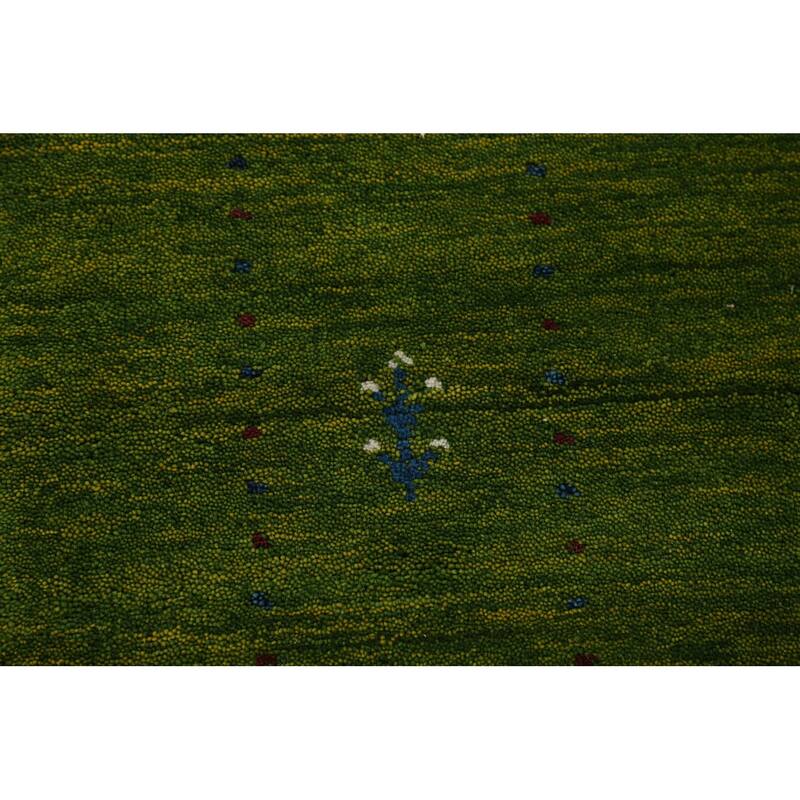 Green Gabbeh Area Rug Hand-Knotted Wool Carpet - 5'3" x 7'7"