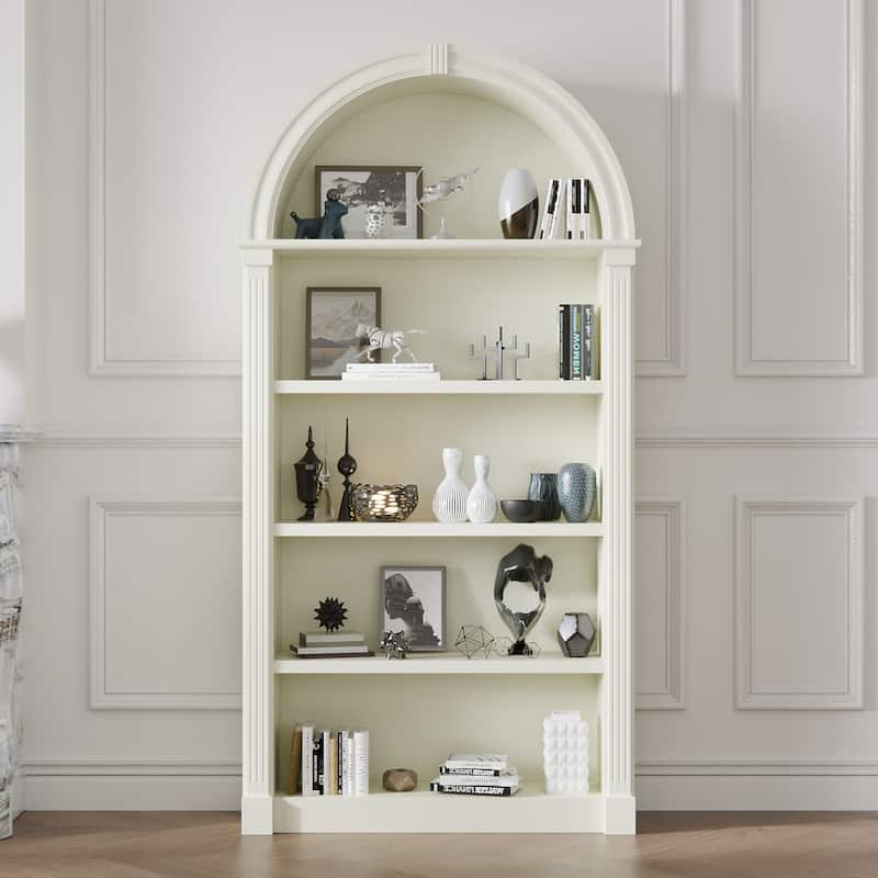 Cream-Yellow Display Cabinet,5-Tier Showcase Cabinet,Shelves Corner Standing Organizer,European Flair