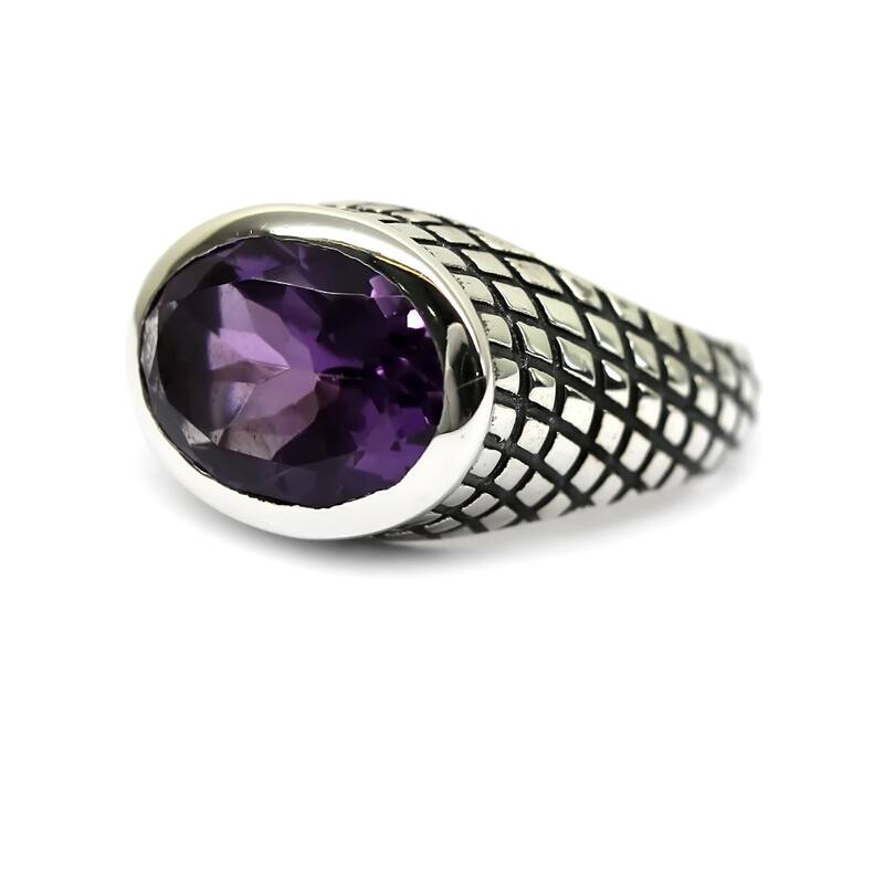 925 Sterling Silver Brazilian Amethyst Gemstone Solitaire Ring
